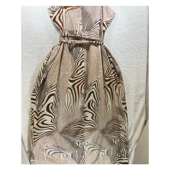 Reiss Brown Tan Animal Print Linen Blend Faux Wrap Belted Rosie Midi Dress Sz 14 - Picture 6 of 14